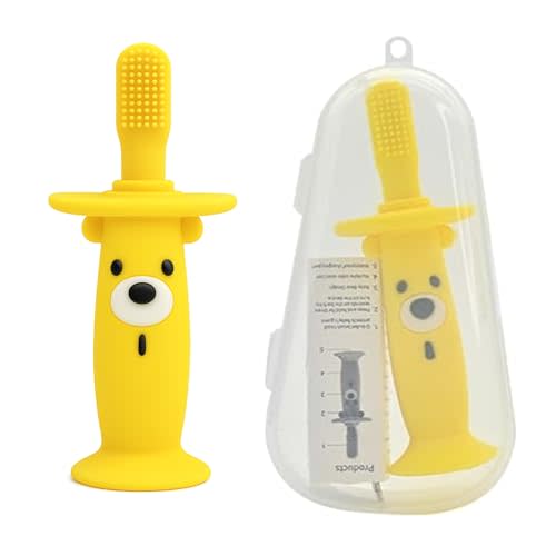 Baby Electric Teether & Toothbrush with Bone Conduction Music (Only Baby Can Hear) | BPA-Free Soft Silicone | Soothing Vibrations for Teething Relief | Ages 9–36 Months | Yellow | Compact & Reusable