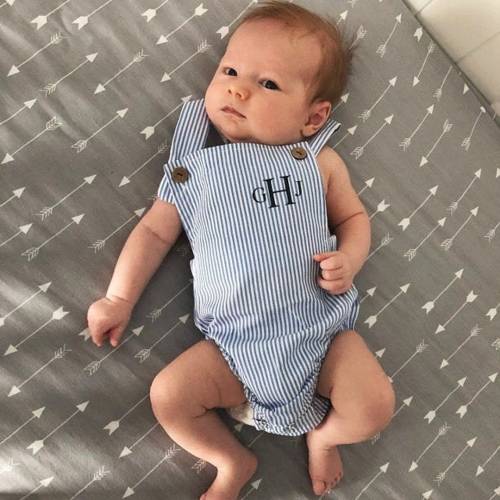 Summer Baby Boy Romper with Monogram or Name. Linen like or Seersucker Newborn Baby Boy Coming Home Outfit, 1st Birthday Outfit Newsboy Hat