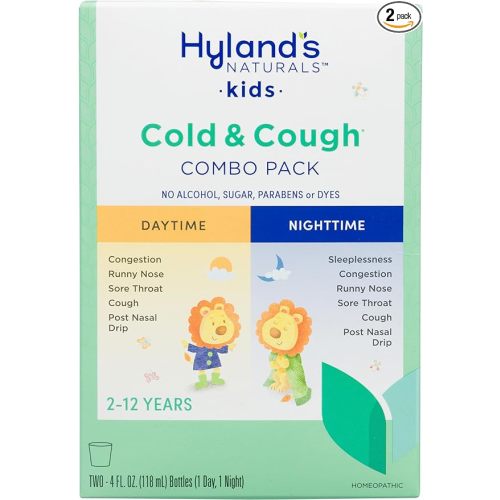 Hyland's Naturals Kids Cold & Cough, Day and Night Combo Pack, Cold Medicine for Ages 2+, Syrup Cough Medicine for Kids, Nasal Decongestant, Allergy Relief, 4 Fl Oz (Pack of 2) - Day & Night Value Pack