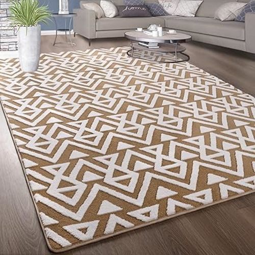 Ompaa Ultra Soft Shaggy Rugs Memory Foam Bedroom Carpet, Beige 4 x 6 Feet, Plush Geometric Textured Area Rugs for Living Room Couch Dorm Bedside Kids Girls Teens Room Nursery Decor Floor Mat