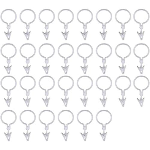 Pokinge 30Pcs Plastic Curtain Hook Clips Removable White Small Clamps Drapes Hook Retro Curtain Hook Bathing Accessories for Rod Simple Curtain Ring