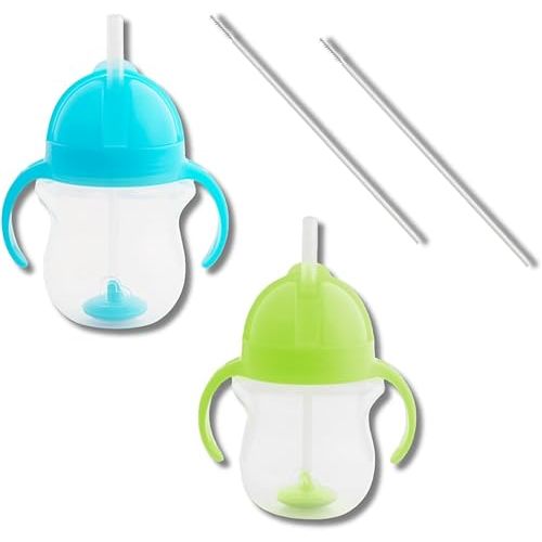 Munchkin Weighted Straw Sippy Cups for Toddlers 7oz, Leak Proof, Easy to Hold-Great toddler cups with straws, Supports Straw-use Education, Straw Cups (Blue/Green)