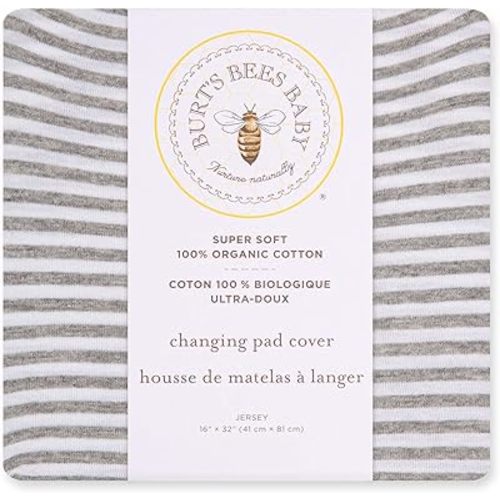 Burt's Bees Baby Unisex Baby Gift Set - Crib Sheet, Changing Pad Cover, 100% Organic Cotton Essentials Bundle