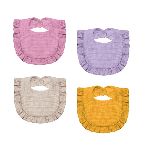 Lictin Muslin Baby Drool Bibs - 4-Pack Cotton Unisex Bandana for Boys Girls, Teething and Drooling