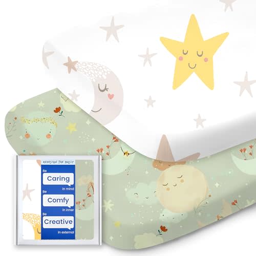 Bassinet Sheets for Baby Boy Girl, TotBasic Buttery Soft Universal Bassinet Fitted Sheet, Compatible with Halo, Mika Micky, Baby Delight, Dream On Me, Maxi COSI and More Bassinet Mattress(Smilingstar)