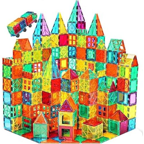 Magnetic Tiles, 100PCS Magnetic Blocks for Kids, Magnet Building Set with 2 Cars, Construction Building Set,STEM Sensory Educational Toys Gift for Toddlers Kids 3 4 5 6 7 8 9 Year Old