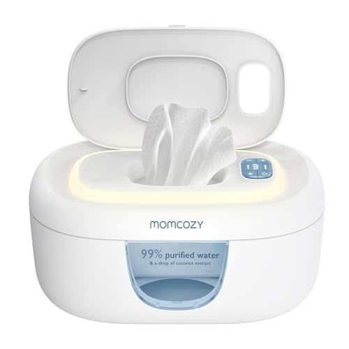 Momcozy Baby Wipe Warmer, Innovative Spring Design, Large Capacity Wipes Dispenser for 60-80pcs, Fast & Even Heating, 4 Modes of Temperature Heating Control, Diaper Wipe Warmer with Night Light, Blue