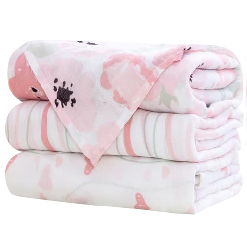 Little Grape Land Muslin Swaddle Blankets 47''x47'' 3 Pack, 100% Cotton Large Size Baby Swaddles for Newborn, Soft Breathable Baby Blankets for Newborns, Daliah