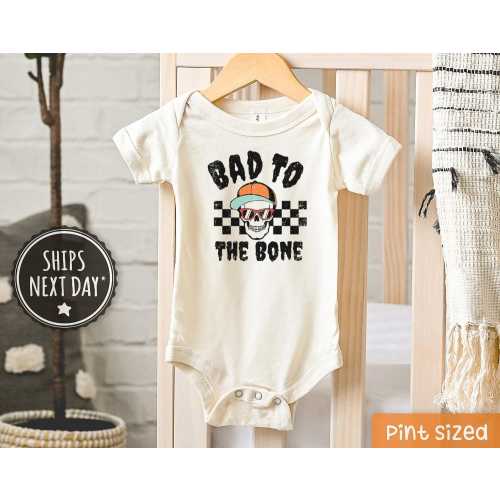 Bad to the Bone Baby Onesie® - Boys Hipster Bodysuit - Edgy Baby Skull Onesie®