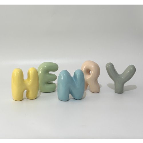 Shelf-Standing Handmade Ceramic Bubble Letter: Pastel Nursery Decor,