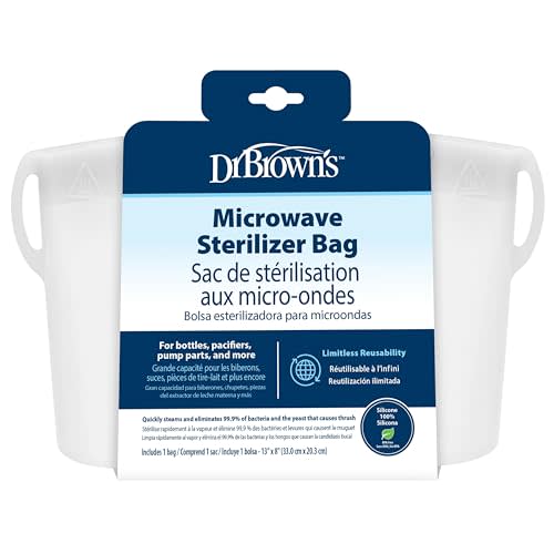 Dr. Brown’s 100% Silicone Microwave Steam Sterilizer Bag for Baby Bottles, Breast Pump Parts & Other Toddler Accessories, Reusable Sterilizing Bag