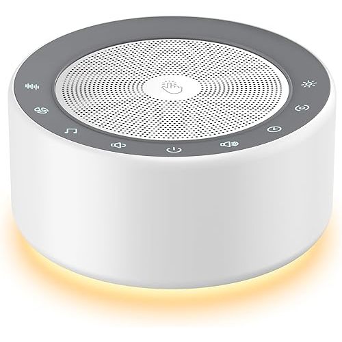 Kipcush White Noise Sound Machine with Nursery Lamp, Mood Lighting, 7 Colour Night Light, 30 Soothing Sounds for Baby/Adult. Timer, Plug in, Memory Function, Touch Control