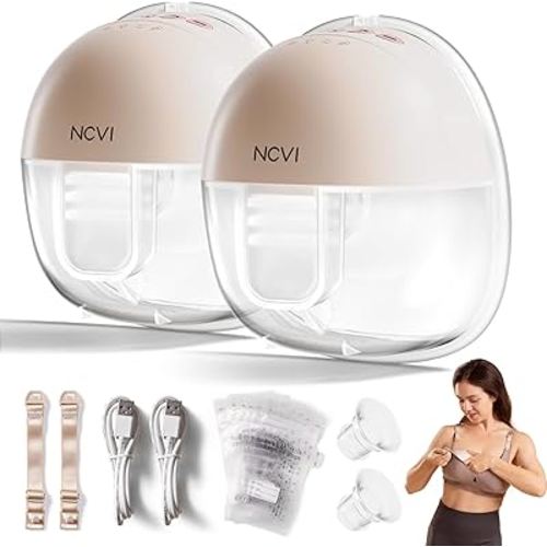 NCVI Hands Free Breast Pump 8111, Wearable Breastfeeding Pump, Electric Wireless Pump with 4 Modes & 9 Levels, Strong Suction & Ultra Quite, Rechargeable Portable Milk Pump, 21/24mm Flanges, 2 Pack