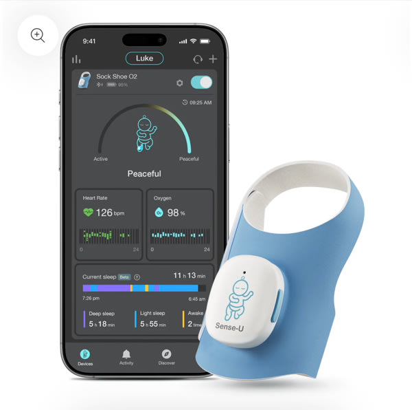 Sense-U Baby Sock Shoe Baby Monitor-Track Heart Rate, Sleep, Movement