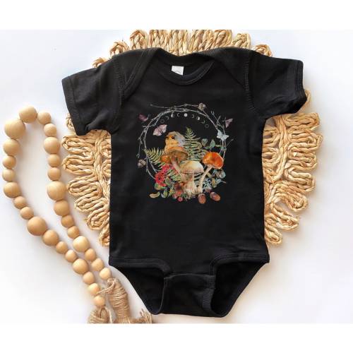 Mushroom Shirt for Baby Mushroom Baby Clothes Bird Baby Bodysuit Cottagecore Baby Forest Core Gender Neutral Baby Woodland Infant Bodysuit