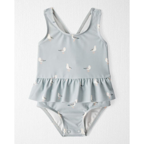 Baby Girl Recycled Seagull-Print Ruffle Swimsuit - Little Planet | Carter's