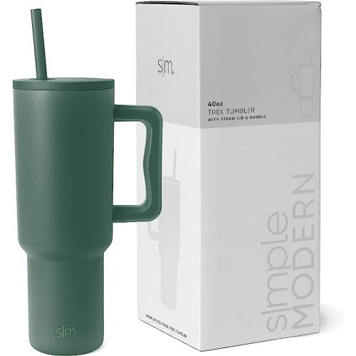 Simple Modern 40 oz Trek Tumbler with Handle and Straw Lid | Cup Holder Friendly Insulated Stainless Steel Travel Mug | Forest