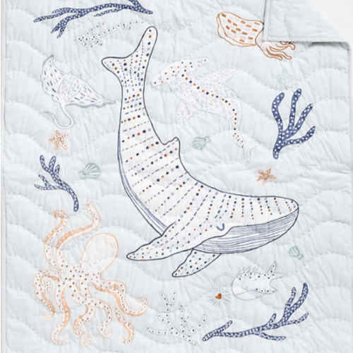 Aquatic Life Organic Cotton Baby Crib Quilt