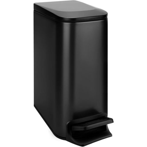 TIPGO Slim Bathroom Trash Can with Lid Soft Close, Step Pedal, 6 Liter / 1.6 Gallon Stainless Steel Small Garbage Can with Removable Inner Bucket, Anti-Fingerprint Finish (Matt Black)