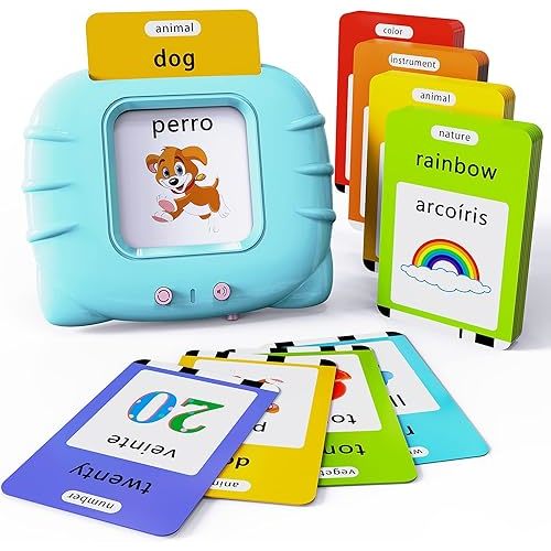 Lapare Spanish and English Bilingual Audible Flash Cards Toy with Music, Learn Spanish and English for Kids, Niñas, Niños, Bebes