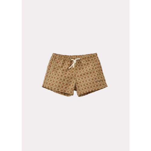 Caramel Kohlrabi Baby Swim Shorts - Brown Geo Print | Garmentory
