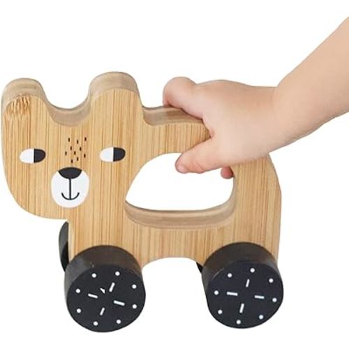 Wee Gallery Bear Push Toy, Rolling Toy, Classic Motion Toys for Child Motor Skills, Balance, Roll Along Play, and Animal Nursery Decor (Baby, Toddler, Kids)