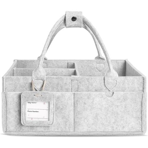 GEMII Diaper Caddy Organizer-Large Baby Caddy Organizer with Handle，Newborn Registry Essentials，Baby Shower Gift Basket for Boy or Girl (Gray, Large)