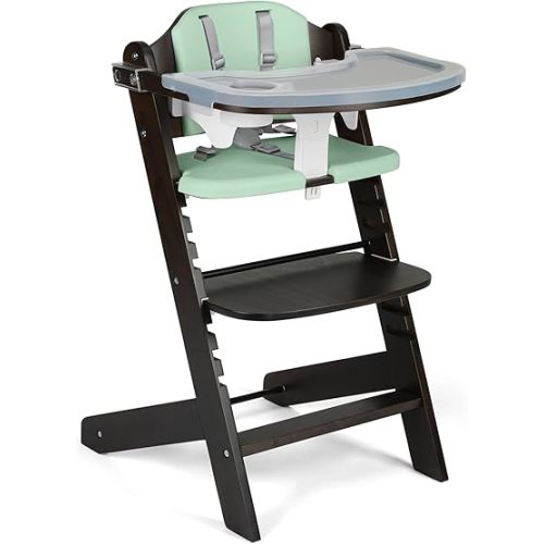 Cowiewie Natural BrownishWooden High Chair for Babies & Toddlers 3-Tier Remove Adjustable Tray and Highchair with Cushions, Easy to Clean, Portable(Green)