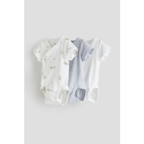 3-pack Wrapover Bodysuits, White/animals