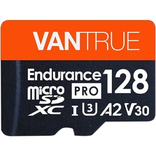 Vantrue 128GB U3 microSDXC UHS-I 4K UHD Video Monitoring Memory Card with Adapter for Dash Cams, Body Cams, Action Camera, Other Surveillance & Security Cams