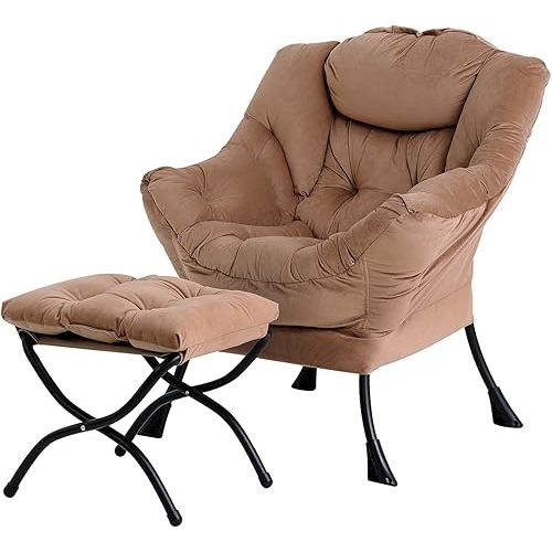 Tiita Lazy Chair with Ottoman, Modern Large Accent Lounge Chair, Leisure Sofa Armchair with Ottoman, Reading Chair with Footrest for Bedroom, Living Room, Dorm Rooms, Garden and Courtyard