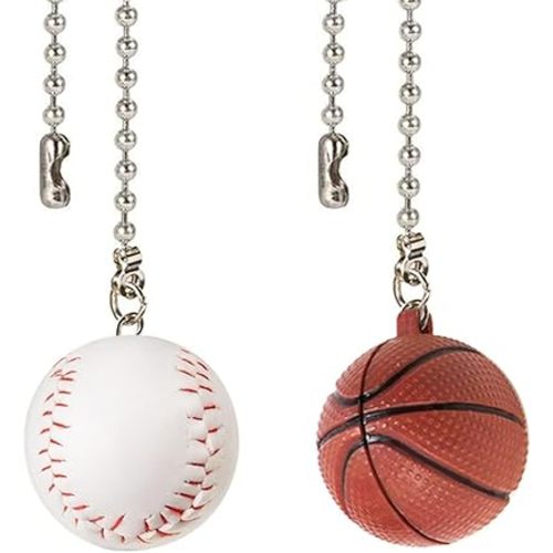 Ceiling Fan Chain Pulls Decorative Extension 12 Inches Baseball and Basketball Extender Ornaments Pendant Fan Pulls Set for Ceiling Light Lamp Fan Chain(Nickel)