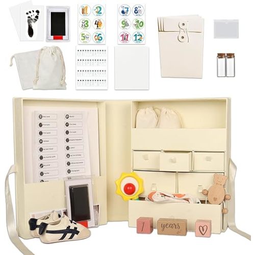 Memory Box for Kids,Baby Keepsake Box, Large Memory Box with Lids 8 Additional Items Neutral Minimalist Newborn Keepsake Box for Baby Girl & Boy,Gift for Baby Shower, Expecting Moms(Light Yellow)