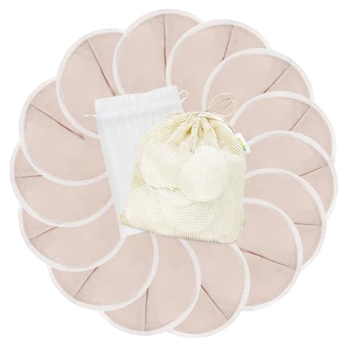 wegreeco Nursing Breast Pads (14 Pack) + Laundry Bag & Travel Storage Bag, 4.7 inch - Washable & Reusable Breastfeeding Nursing Pads (Rose Gold, Large, Contoured Shape)