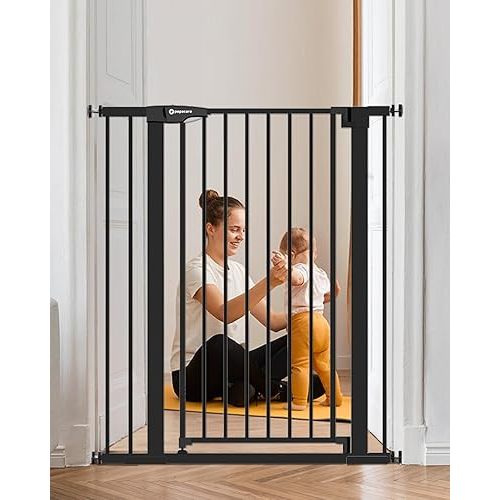 42" Extra Tall Baby Gate for Stairs Doorways, Fits Openings of 29.5" to 40.5" Wide, Auto Close Extra Wide Baby and Pet Gate for Doorways and Stairways,Pressure Mounted Dog Gates, Black