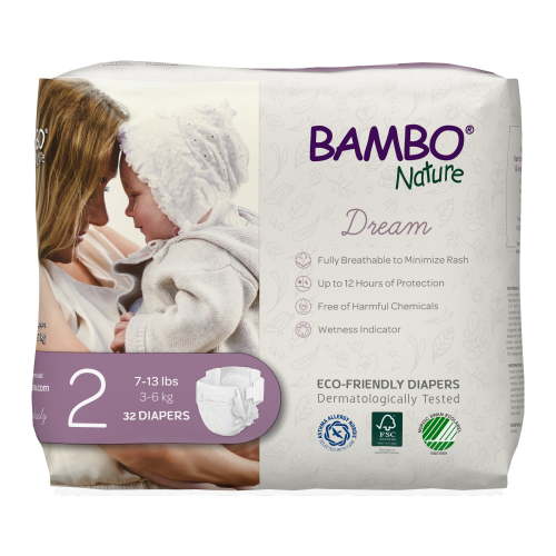 Bambo Nature Baby Diapers, Disposable, Eco-Friendly Diapers, Size 2, 7-13 lbs, 32 Count, 1 Pack