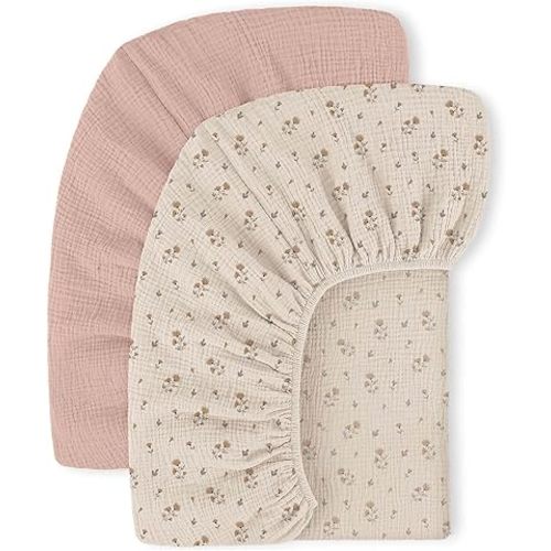 Mi Flor Muslin Crib Sheets – 2 Pack Soft & Breathable Cotton Baby Sheets, Fitted Crib Sheet 52"x28"x8" – Crib Sheets for Boys & Girls, Standard Crib Mattress, CPC Certified