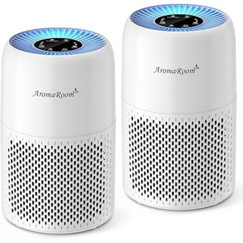 AromaRoom 2 Pack Air Purifiers for Bedroom, H13 HEPA Air Purifier for Home with Aromatherapy, Portable Air Cleaner for Smoke, Allergies, Pet Hair Dander, Odor, Dust, RGB Night Light, AP100-C (White)