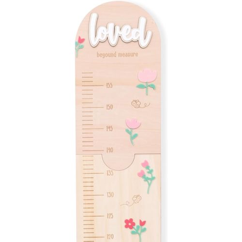 Wildflower Wooden Growth Charts for Wall - Girls Growth Chart with Acrylic Floral, Wood Baby Growth Ruler, Nursery Wall Decor, Girls Room Decor