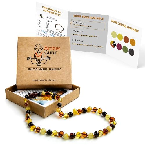 Baltic Amber Necklace (Authentic, Certified) - 12.5 inches - Unisex Jewelry - Polished or Raw/Unpolished Real Amber Beads - Proud to Deliver Genuine Baltic Sea Wonder