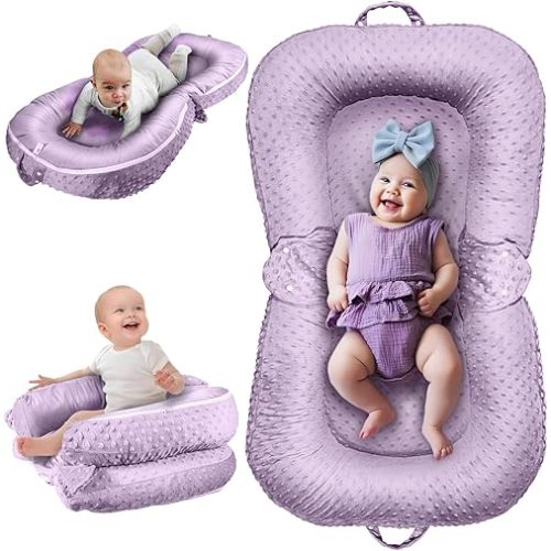Baby Lounger Pillow : 3-in-1 Infant Lounger Pillow for Newborn 0-24 Months, Portable Tummy Time Mat for Home and Travel, Breathable & Soft Baby Seat for Baby, Babies Essentials Gifts, Purple