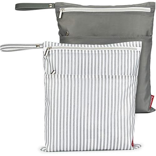 2Pcs Wet Dry Bags for Baby Cloth Diapers Waterproof Washable Reusable with Two Zipper Pockets for Dirty Gym Clothes, Travel, Beach Pool Daycare Soiled baby Accessories