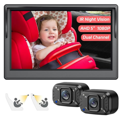 Itomoro Baby Car Camera, Dual Channel 5 inch Display with 2 IR Night Vision Camera, Easily Install Baby Car Mirror 1080P Clear Car Baby Camera for Rear Facing Seat Backseat ACZ403