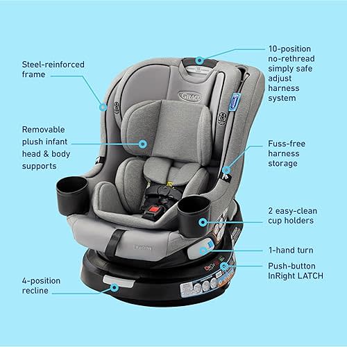 Graco EasyTurn 360 2-in-1 Convertible Car Seat, 360 Degree Rotating Infant to Toddler Rotating Car Seat, 2 Modes Forward and Rear Facing, Slim Design, Solae