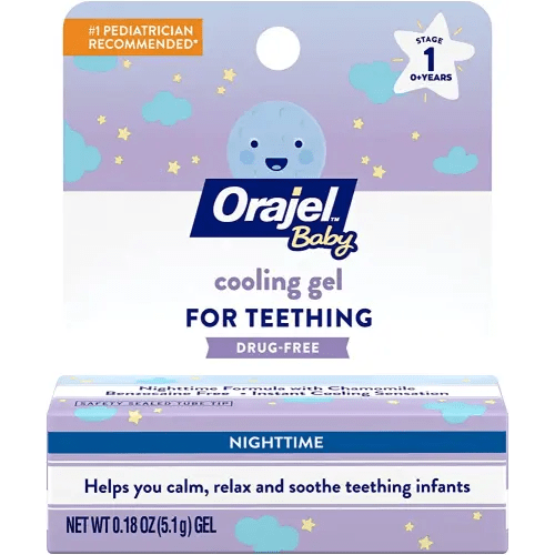 Orajel Baby Nighttime Cooling Gel for Teething, Drug-Free, 1 Pediatrician Recommended Brand for Teething, One .18oz Tube