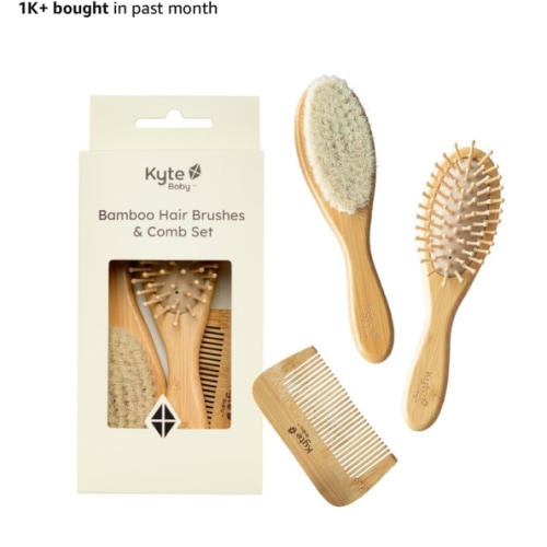 Kyte BABY Bamboo 3-Piece Brush Set - 1 Goat Hair Brush, 1 Wooden Bristle Brush and 1 Bamboo Comb