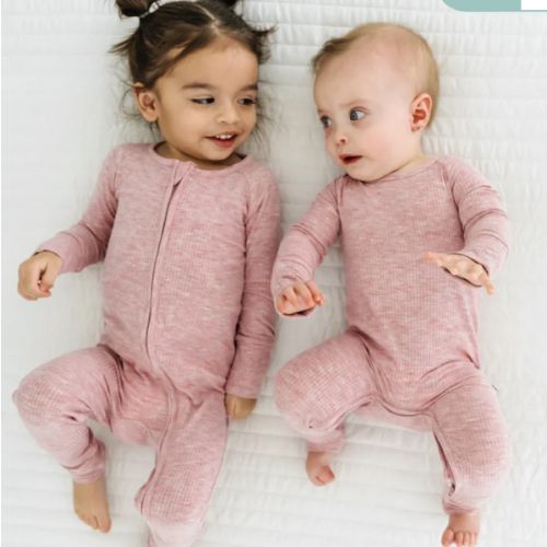Pink Heather Mauve Ribbed Zippy - Little Sleepies