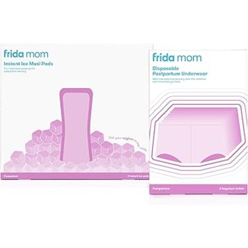 Frida Mom 2-in-1 Postpartum Absorbent Perineal Ice Maxi Pads + Disposable Underwear (Regular Boyshort) for Postpartum Care, Perineal Recovery and Cleansing After Birth