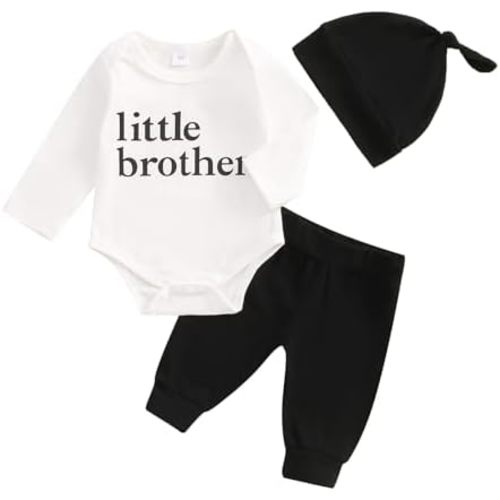Little Brother Newborn Baby Boy Outfit Lil Bro Long Sleeve Romper Tshirt Pants Hat Infant Coming Home Clothes