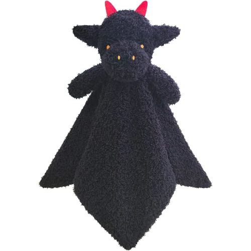 Baby Black Dragon Soft Stuffed Animal Security Blanket, Plush Dinosaur Character Lovey Blanket, Baby Shower/Nursery Gift, Newborn Infant Toddler Snuggle Blankie for Boys Girls, 14 Inches